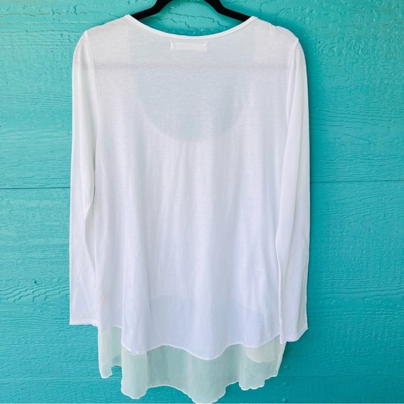 FREE PEOPLE WHITE FLOWY CHIFFON SHEER TIERED HEM TUNIC TOP LS SIZE LARGE - Picture 7 of 7